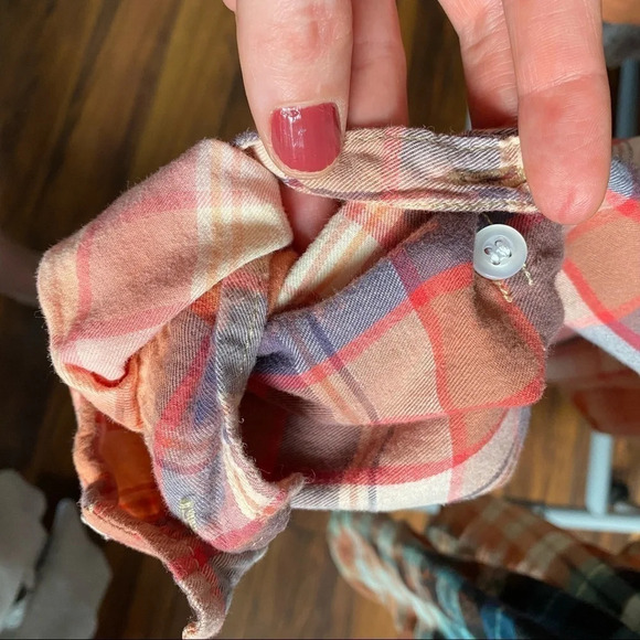 Handmade Ombré Custom Bleached Plaid Button Down Shirt Women Small Upcycled Boho - Picture 7 of 12